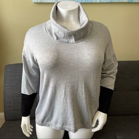 Grey Turtleneck Sweater with Black Cuffs - Picture 2 of 5